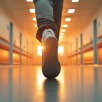 Infirmiers dans couloirs hospitaliers avec des baskets